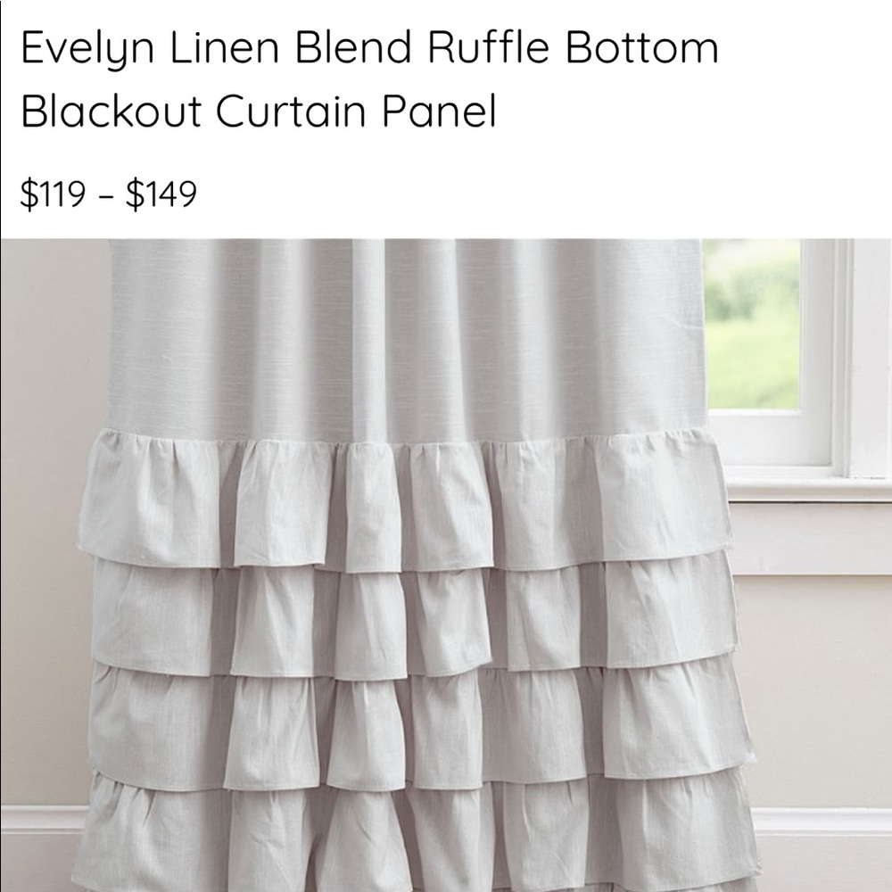 Pottery Barn Kids Evelyn Linen Blend Ruffle Bottom Black Out Curtain Panels (2)